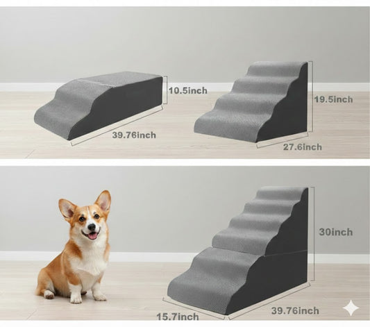 30inches Tall Dog Stairs for High Beds,Doggie Ramp for Bed, 30D Foam Pet Stairs for Old Dogs/Cats, 6-Step,Free-Installation, large,Grey