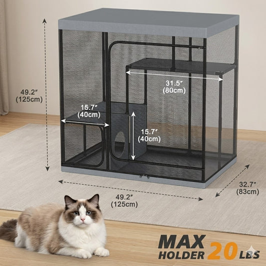 Mashelly Catio Outdoor and Indoor Cat Enclosure for Cats & Small Animals, Furniture and Play Kits, Grey, 49x32.6x49-in