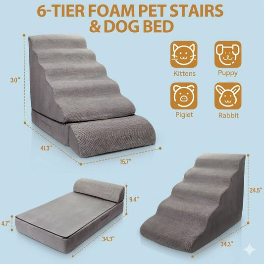 30 inch Height Dog Stairs/Steps for High Beds up to 30-36 inches, 30D Foam Dog Ladder for Large Dogs, Non-Slip Dog Ramp, Pet Steps for Small Dogs/Old Pets, Grey