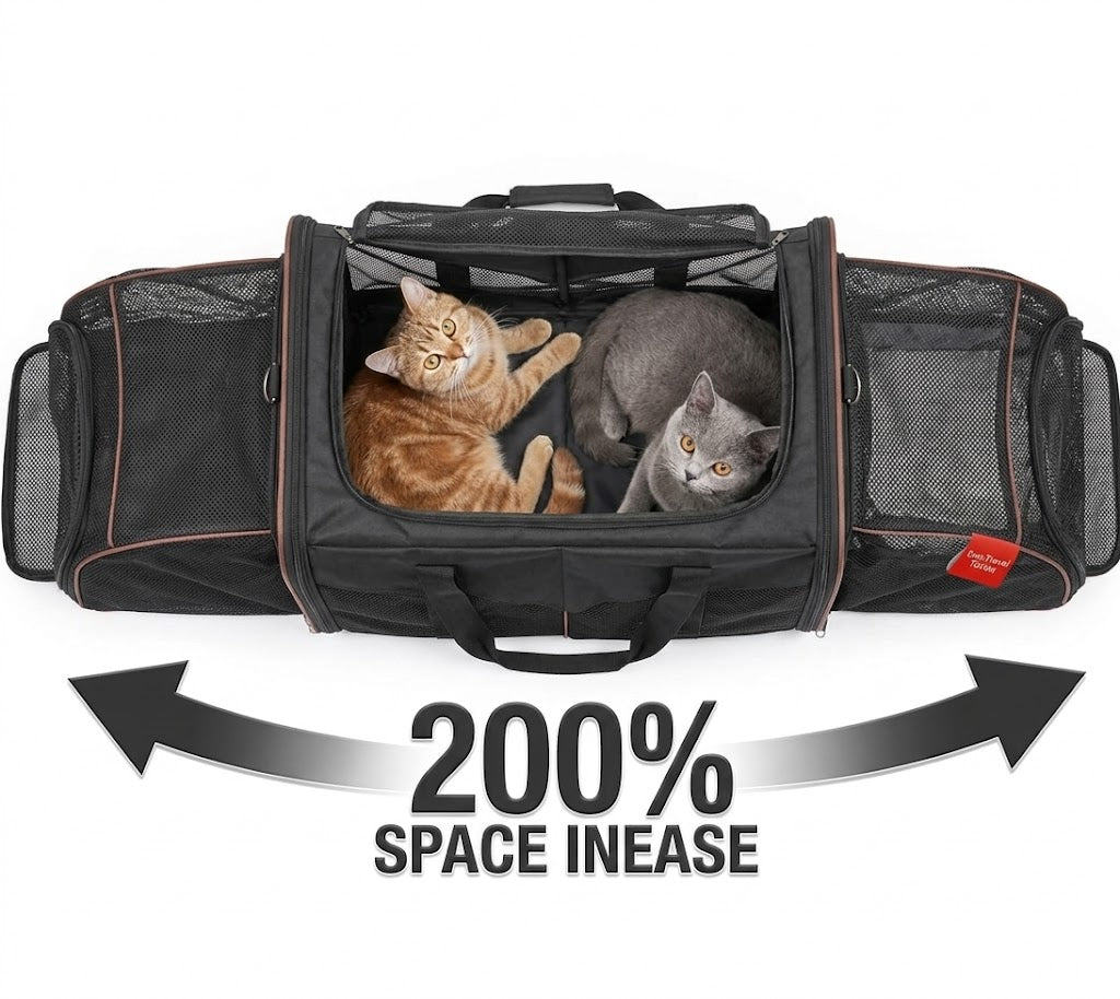Mashelly Cat Carrying Case, Protable and Breathable Pet Travel Carrier, Double Compartment Cat & Dog Carrier for 2 Cats, Expandable Double Soft Sided Carrier with 2 Litter Boxes