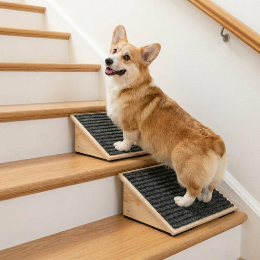 Mashelly Wooden Dog Ramp for Stairs，Pet Steps for Staircase Ramp for Dogs Cats, Suits for Small Medium Large Dogs Cats, Need Installation, 2 Pack