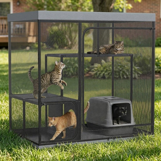 Mashelly Catio Outdoor and Indoor Cat Enclosure for Cats & Small Animals, Furniture and Play Kits, Grey, 49x32.6x49-in
