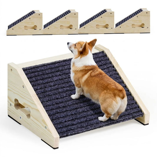 4 Pack Wooden Dog Ramp，Pet Steps for Staircase Ramp for Dogs Cats,  for Stairs Suits for Small Medium Large Dogs Cats,Need Installation，Gray, 11.8 * 9.8 * 5.9 inches
