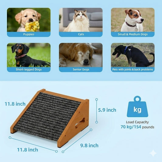 Wooden Dog Ramp,Pet Steps for Small Medium Large Dogs Cats ,Staircase Ramp for Dogs Cats,4 Pack,Need Installation,Brown,11.8 * 9.8 * 5.9 inches