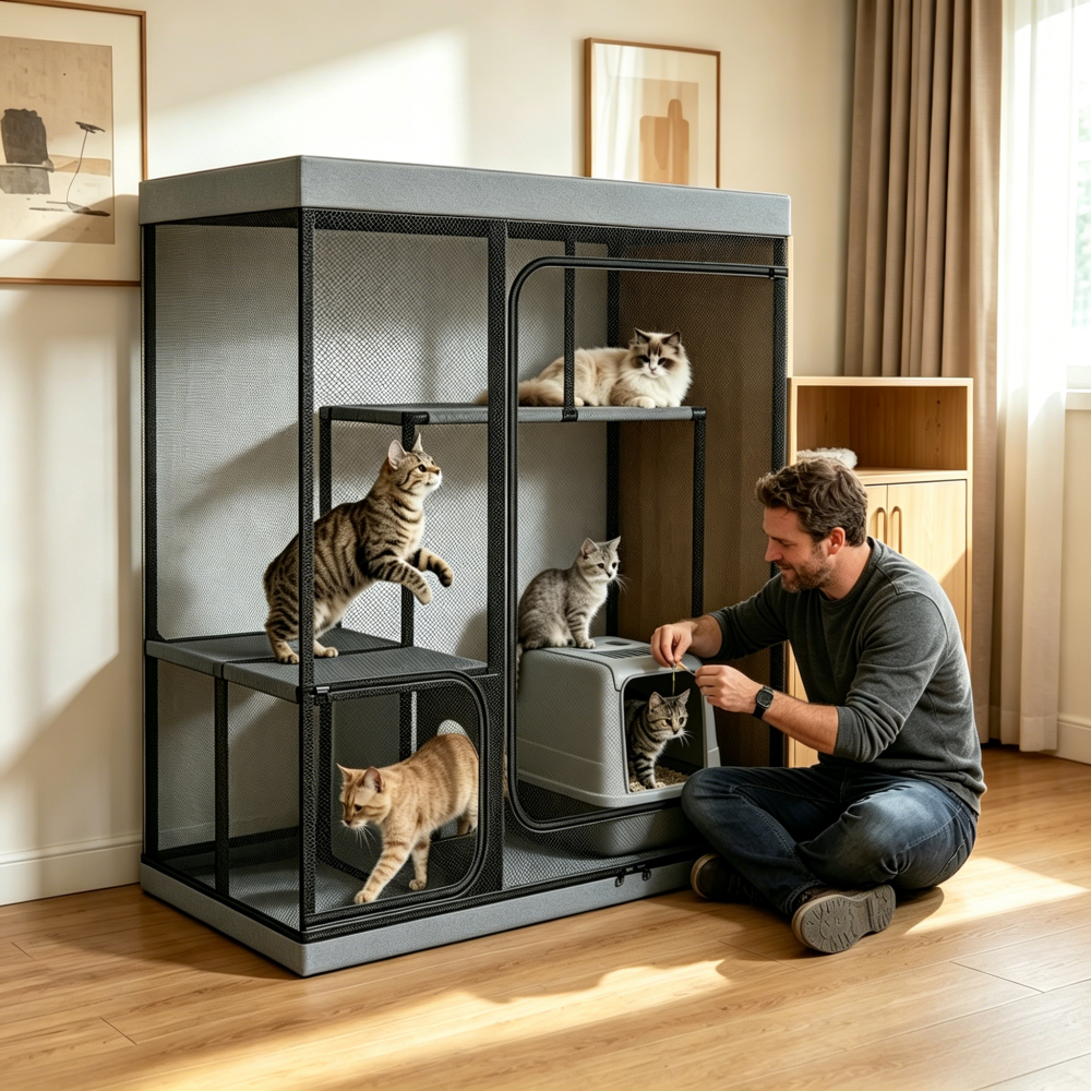Mashelly Catio Outdoor and Indoor Cat Enclosure for Cats & Small Animals, Furniture and Play Kits, Grey, 49x32.6x49-in