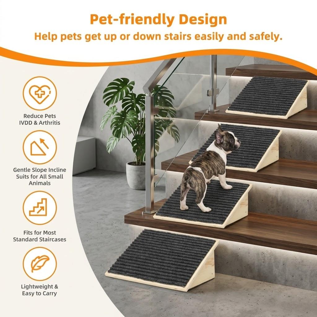 Mashelly Wooden Dog Ramp for Stairs，Pet Steps for Staircase Ramp for Dogs Cats, Suits for Small Medium Large Dogs Cats, Need Installation, 2 Pack