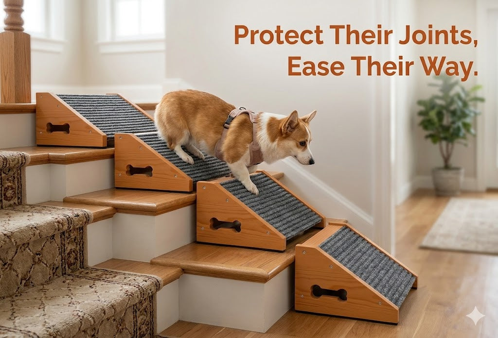 Wooden Dog Ramp,Pet Steps for Small Medium Large Dogs Cats ,Staircase Ramp for Dogs Cats,4 Pack,Need Installation,Brown,11.8 * 9.8 * 5.9 inches