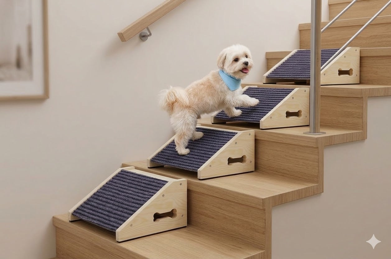 4 Pack Wooden Dog Ramp，Pet Steps for Staircase Ramp for Dogs Cats,  for Stairs Suits for Small Medium Large Dogs Cats,Need Installation，Gray, 11.8 * 9.8 * 5.9 inches