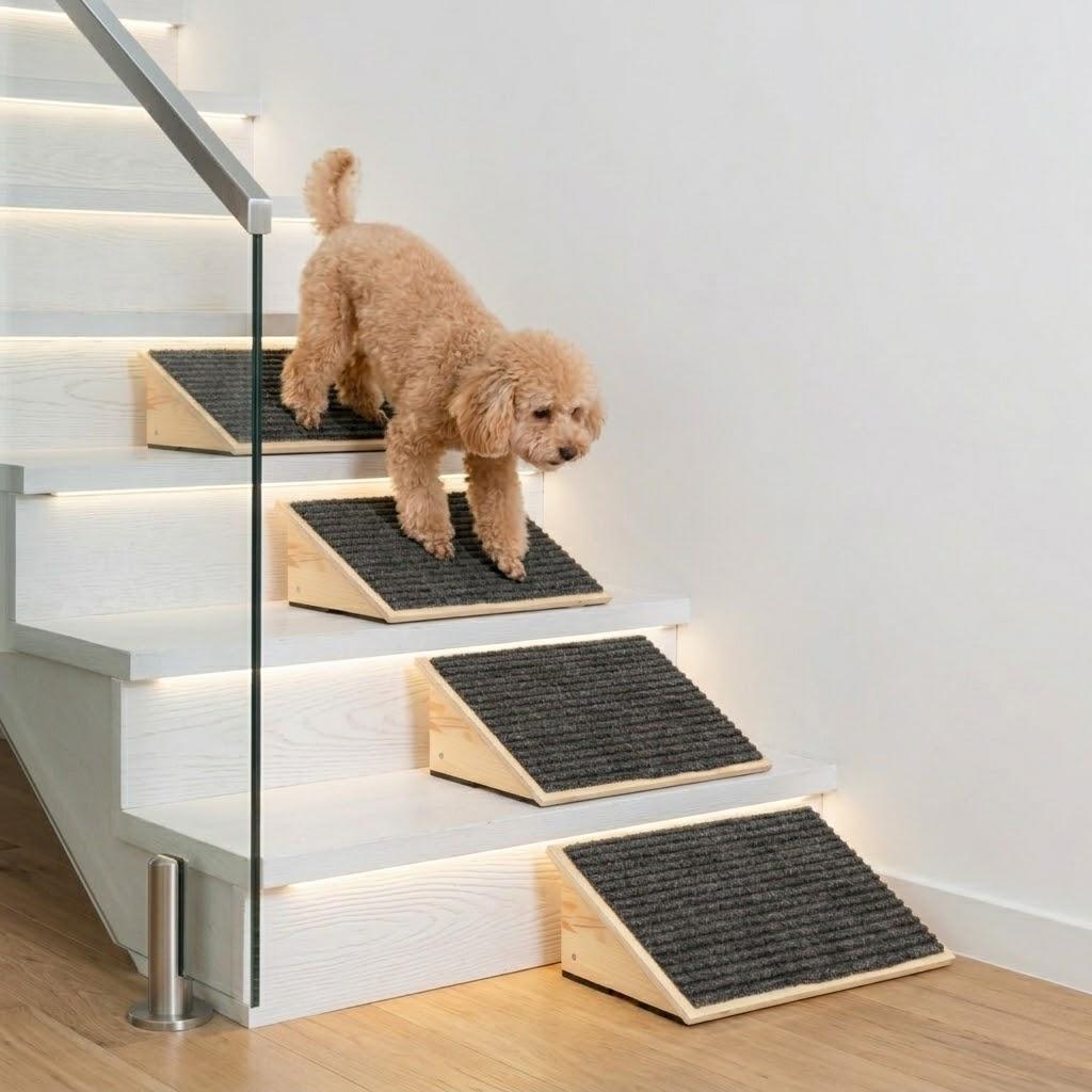 Mashelly Wooden Dog Ramp for Stairs，Pet Steps for Staircase Ramp for Dogs Cats, Suits for Small Medium Large Dogs Cats, Need Installation, 2 Pack