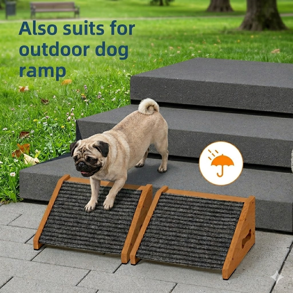 Wooden Dog Ramp,Pet Steps for Small Medium Large Dogs Cats ,Staircase Ramp for Dogs Cats,4 Pack,Need Installation,Brown,11.8 * 9.8 * 5.9 inches