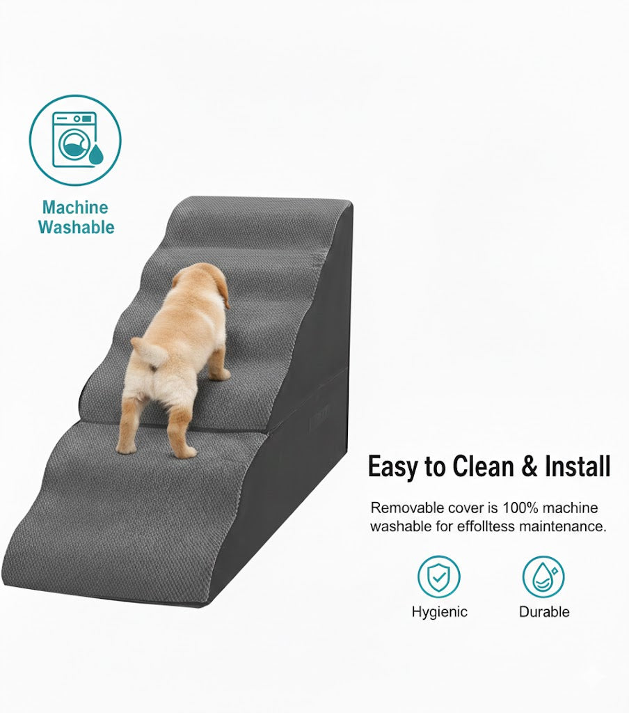 30inches Tall Dog Stairs for High Beds，Doggie Ramp for Bed, 30D Foam Pet Stairs for Old Dogs/Cats, 6-Step，Free-Installation, large，Grey