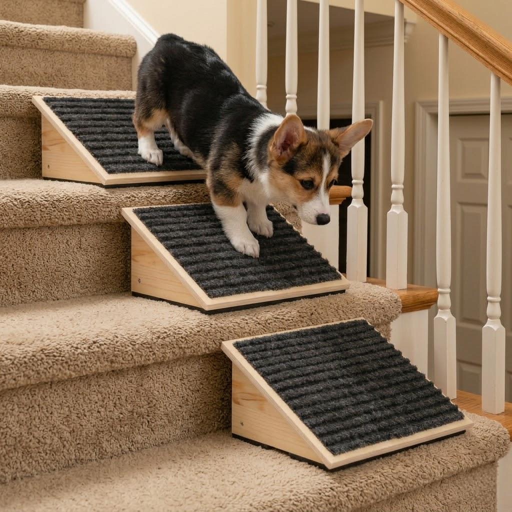 Mashelly Wooden Dog Ramp for Stairs，Pet Steps for Staircase Ramp for Dogs Cats, Suits for Small Medium Large Dogs Cats, Need Installation, 2 Pack
