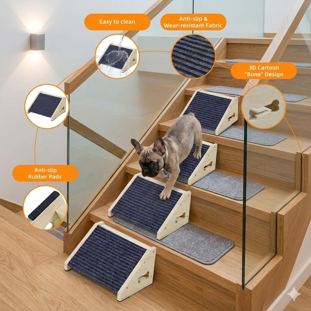 4 Pack Wooden Dog Ramp，Pet Steps for Staircase Ramp for Dogs Cats,  for Stairs Suits for Small Medium Large Dogs Cats,Need Installation，Gray, 11.8 * 9.8 * 5.9 inches