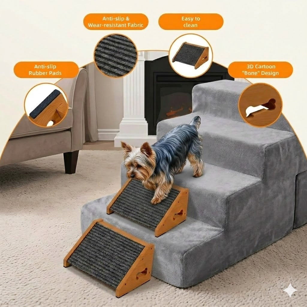 Wooden Dog Ramp,Pet Steps for Small Medium Large Dogs Cats ,Staircase Ramp for Dogs Cats,4 Pack,Need Installation,Brown,11.8 * 9.8 * 5.9 inches