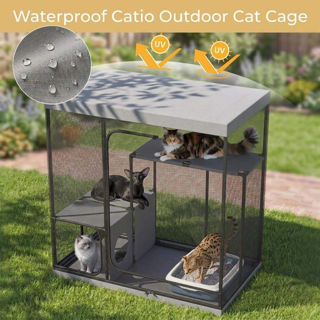 Mashelly Catio Outdoor and Indoor Cat Enclosure for Cats & Small Animals, Furniture and Play Kits, Grey, 49x32.6x49-in