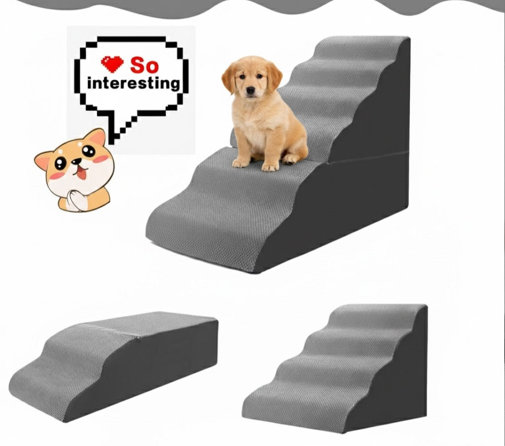 30inches Tall Dog Stairs for High Beds，Doggie Ramp for Bed, 30D Foam Pet Stairs for Old Dogs/Cats, 6-Step，Free-Installation, large，Grey