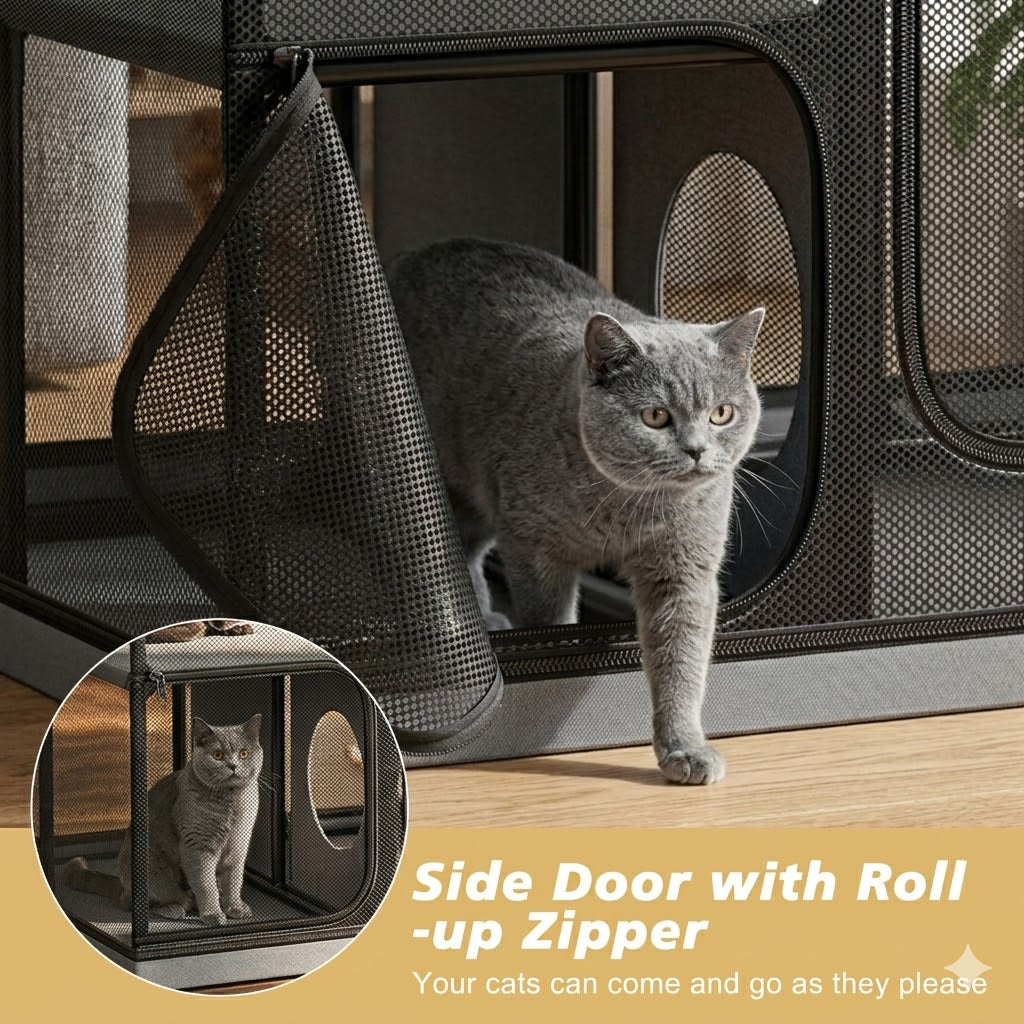 Mashelly Catio Outdoor and Indoor Cat Enclosure for Cats & Small Animals, Furniture and Play Kits, Grey, 49x32.6x49-in