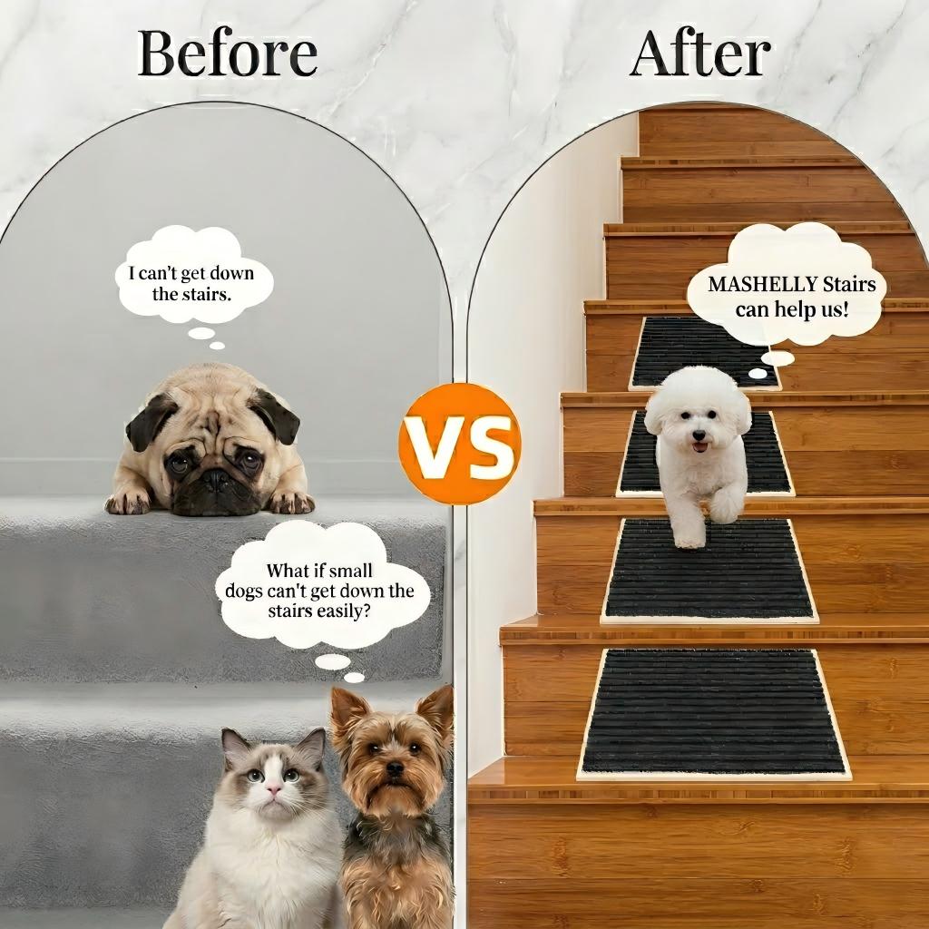 Mashelly Wooden Dog Ramp for Stairs，Pet Steps for Staircase Ramp for Dogs Cats, Suits for Small Medium Large Dogs Cats, Need Installation, 2 Pack