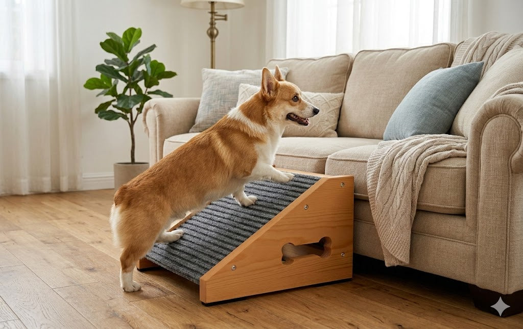 Wooden Dog Ramp,Pet Steps for Small Medium Large Dogs Cats ,Staircase Ramp for Dogs Cats,4 Pack,Need Installation,Brown,11.8 * 9.8 * 5.9 inches
