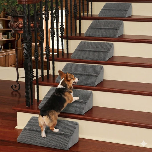 Mashelly 40D Density Foam Dog Ramp for Staircase, with Anti-Slip Bump, Indoor with Self-Sticky Pads to Fix, Pet Ramp Steps Stairs for Small Dogs Cats, 6Pack, Gray