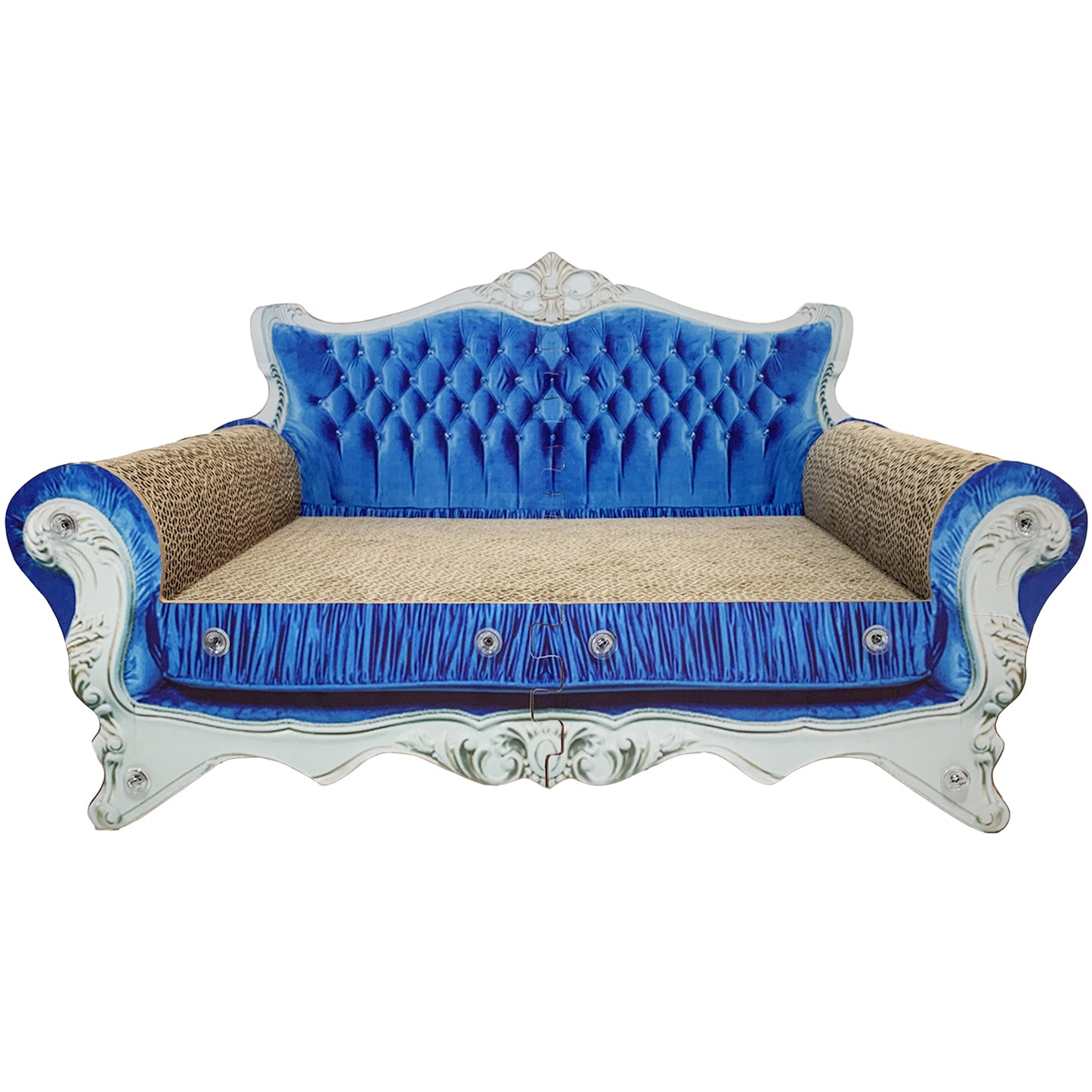 Mashelly Cat Scratcher Sofa Bed， Recycled Cardboard Couch-Shaped Cat Scratcher Lounge with Catnip, Blue, Large