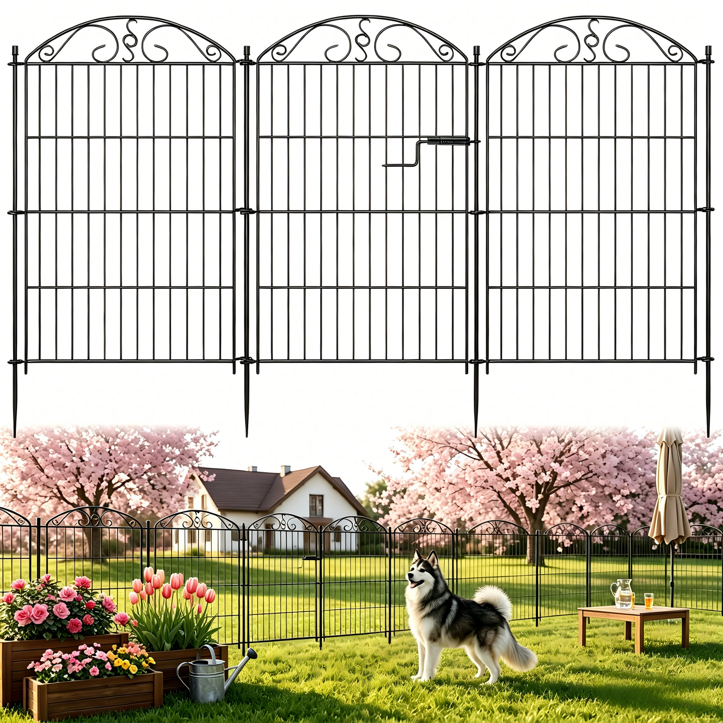 Mashelly Pet Garden Fence 10 Panel with Gate, Rustproof Metal Outdoor Cat and Dog Fence，Suitable for Cats, Dogs, Rabbits and other Animals,Outdoor Courtyard Security Fence, 35.4 x 23.6-in