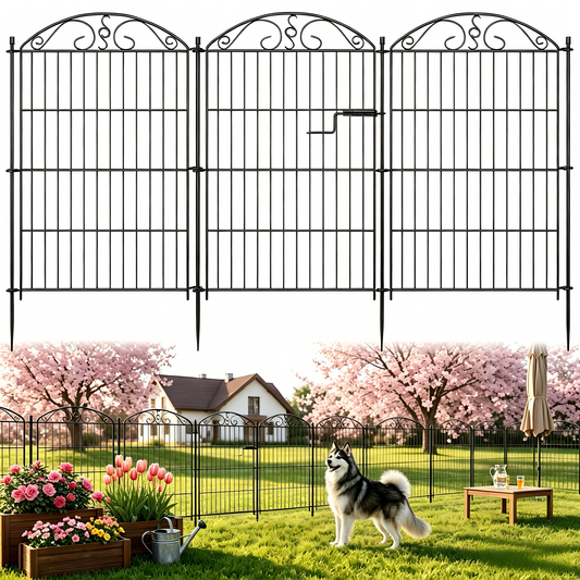 Mashelly Pet Garden Fence 10 Panel with Gate, Rustproof Metal Outdoor Cat and Dog Fence，Suitable for Cats, Dogs, Rabbits and other Animals,Outdoor Courtyard Security Fence, 35.4 x 23.6-in