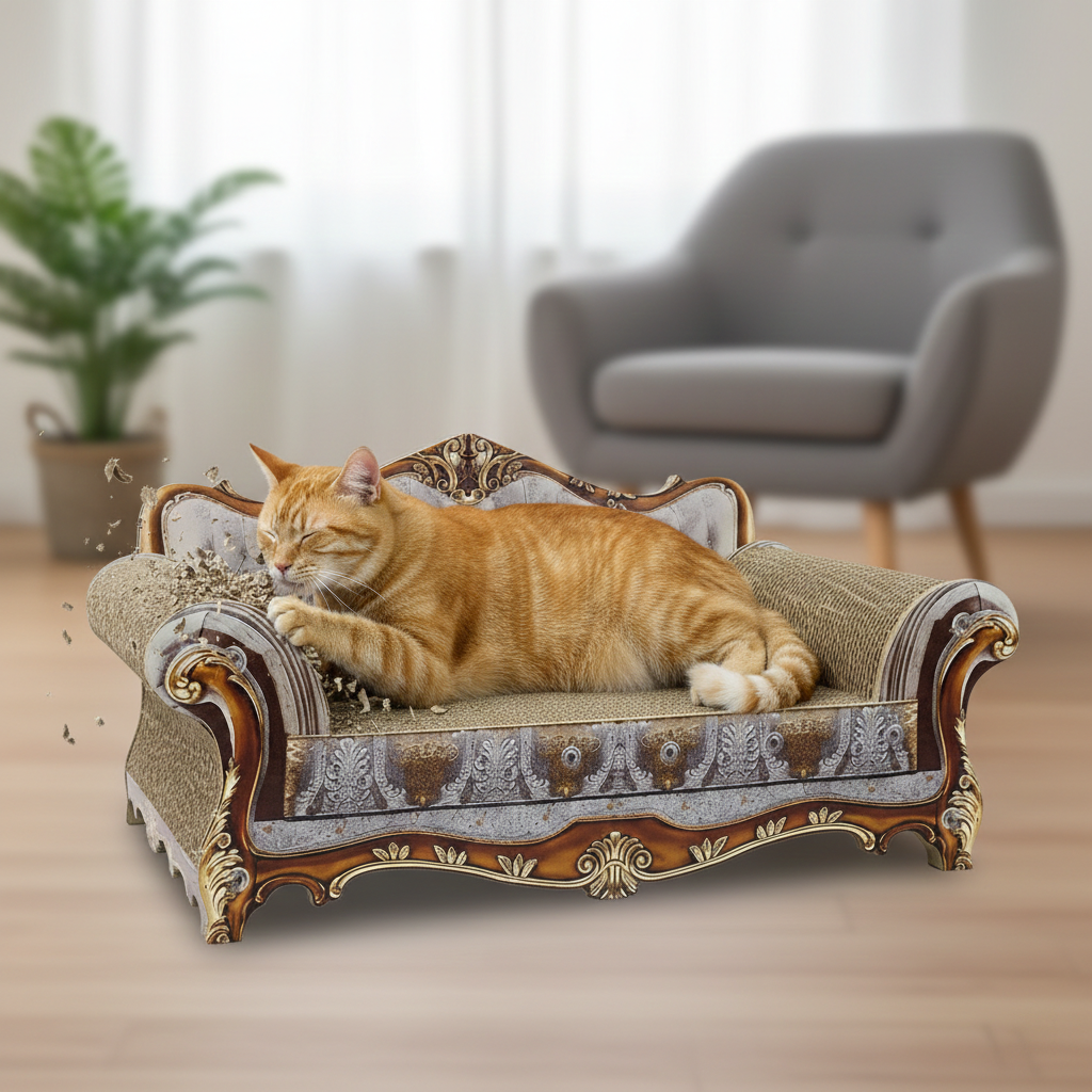 Cat Scratcher Sofa Bed, Scratch Lounge with Catnip,Scratcher for Indoor Cats Kittens Kitties,Couch Shaped Cat Scratching Board