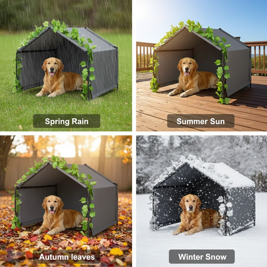 Large Dog Shades for Outside， Outdoors Sun Rain Canopy Pet House, Waterproof Pet Canopy Shelter，for Small Animals，Outdoor Kennel for Small Dogs，47.2" x 47.2" x 39.4"