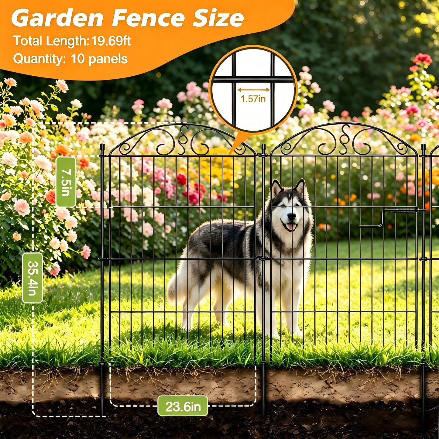 Mashelly Pet Garden Fence 10 Panel with Gate, Rustproof Metal Outdoor Cat and Dog Fence，Suitable for Cats, Dogs, Rabbits and other Animals,Outdoor Courtyard Security Fence, 35.4 x 23.6-in