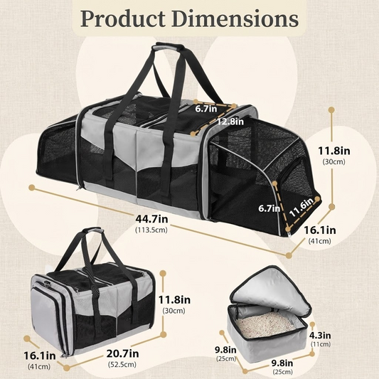 Mashelly Cat Carrying Case, Protable and Breathable Pet Travel Carrier, Double Compartment Cat & Dog Carrier for 2 Cats, Expandable Double Soft Sided Carrier with 2 Litter Boxes