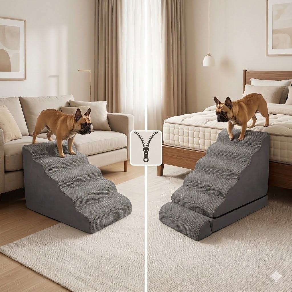 30 inch Height Dog Stairs/Steps for High Beds up to 30-36 inches, 30D Foam Dog Ladder for Large Dogs, Non-Slip Dog Ramp, Pet Steps for Small Dogs/Old Pets, Grey