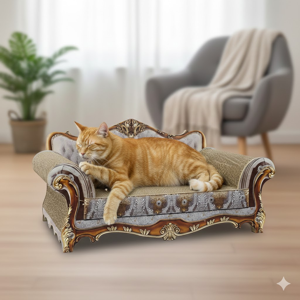 Cat Scratcher Sofa Bed, Scratch Lounge with Catnip,Scratcher for Indoor Cats Kittens Kitties,Couch Shaped Cat Scratching Board
