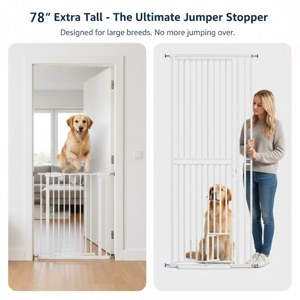 78" Extra Tall Pet Gate for Doorways,27.5"-37" Adjustable Wide，Jump Proof Barrier for Doorways Stairs Kitchen，No Drilling Auto-Close Gate for Doorways,Safe for Cat Dog