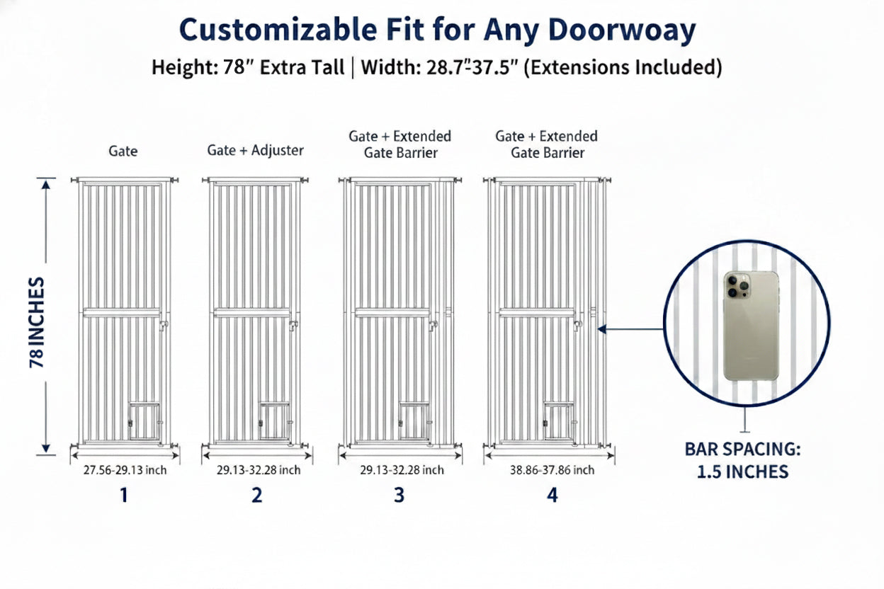 78" Extra Tall Pet Gate for Doorways,27.5"-37" Adjustable Wide，Jump Proof Barrier for Doorways Stairs Kitchen，No Drilling Auto-Close Gate for Doorways,Safe for Cat Dog