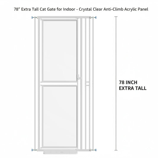 78"Extra Tall Cat and Dog Gate for Doorway,Adjustable 27.5” and 37" Wide,Transparent Full Door Pet, Auto Close No Drilling Cat Proof Safety,White