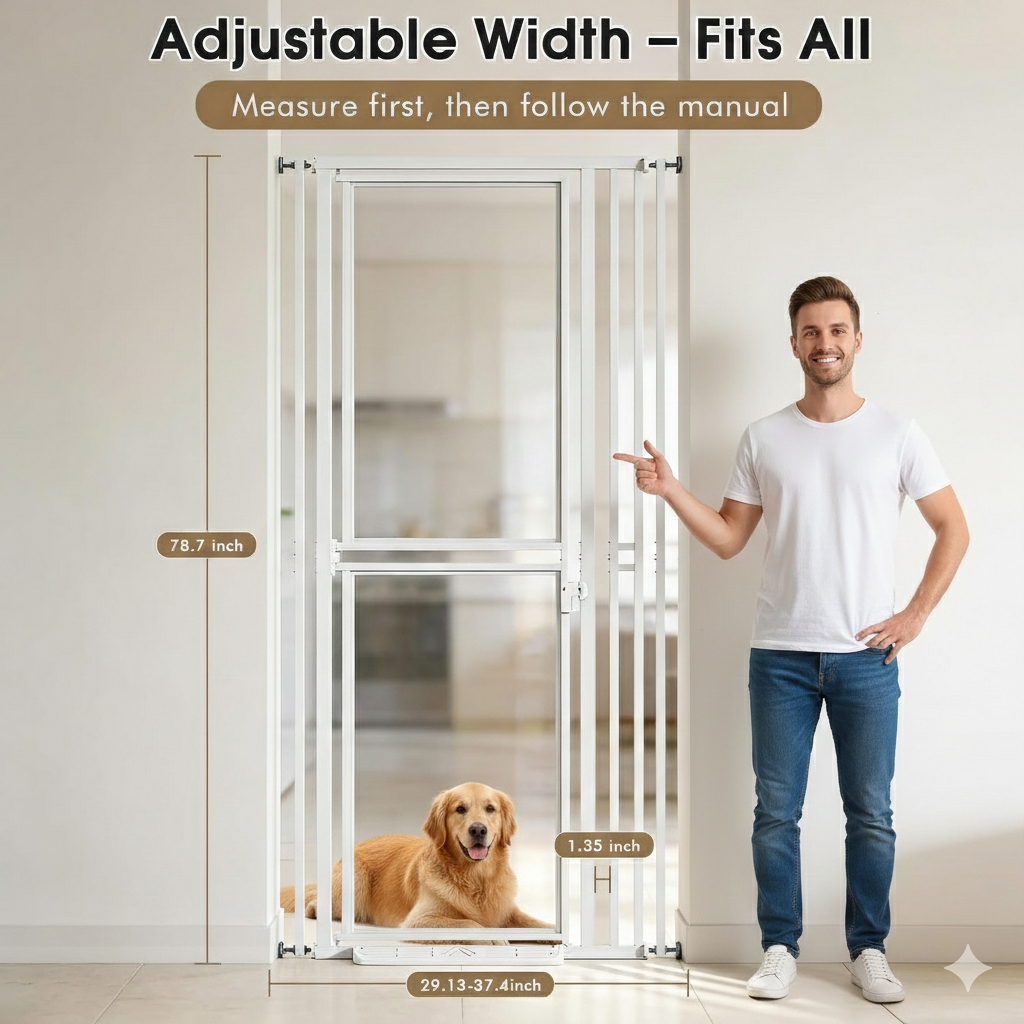 78"Extra Tall Cat and Dog Gate for Doorway,Adjustable 27.5” and 37" Wide,Transparent Full Door Pet, Auto Close No Drilling Cat Proof Safety,White