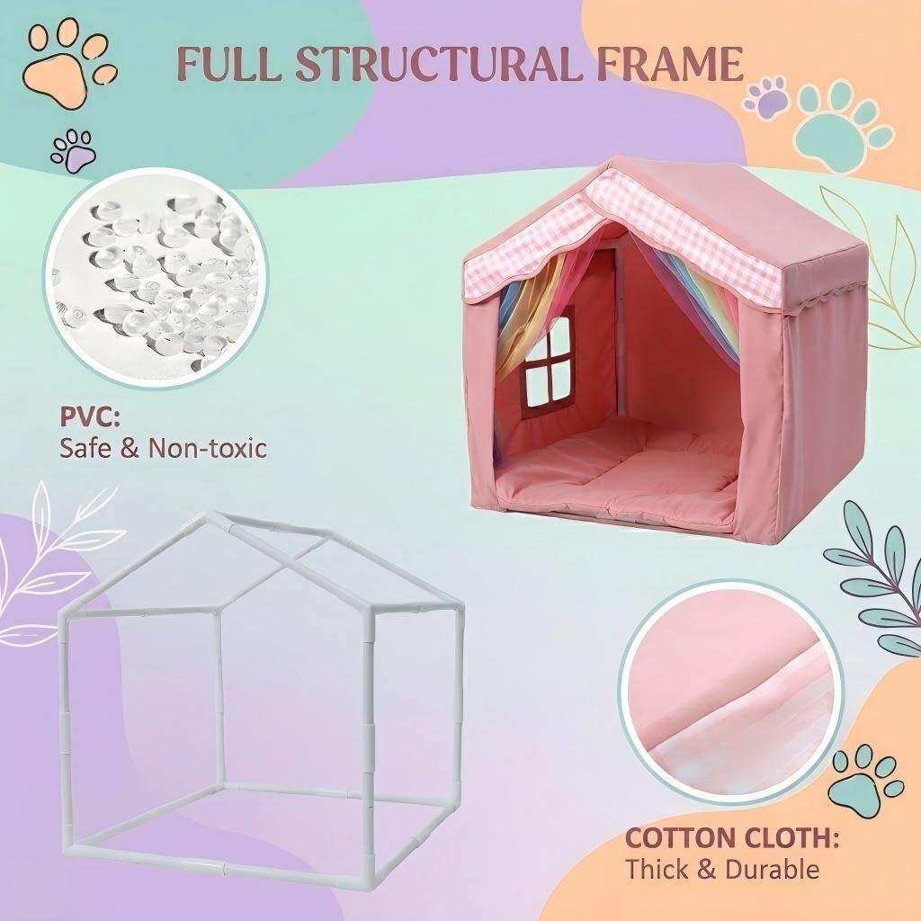 Mashelly Indoor Dog Tent House Bed with Removable Cover, Cozy and Comfortable Puppy, Cat, and Rabbit Kennel Bed/Playhouse Tent with Washable Cushion，Pink, 26 x 25 x 25-in