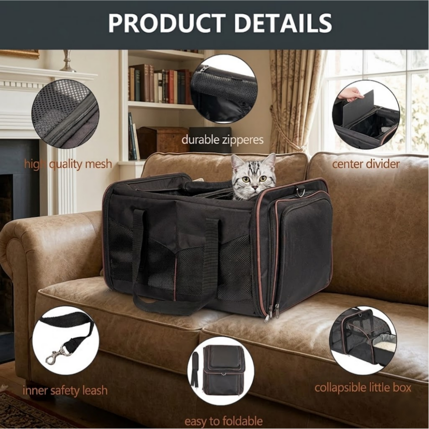 Mashelly Cat Carrying Case, Protable and Breathable Pet Travel Carrier, Double Compartment Cat & Dog Carrier for 2 Cats, Expandable Double Soft Sided Carrier with 2 Litter Boxes