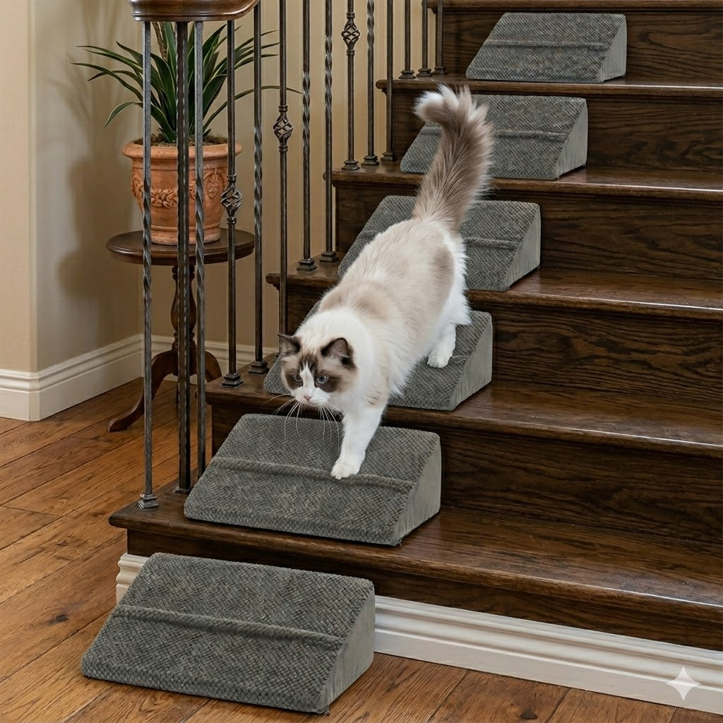 Mashelly 40D Density Foam Dog Ramp for Staircase, with Anti-Slip Bump, Indoor with Self-Sticky Pads to Fix, Pet Ramp Steps Stairs for Small Dogs Cats, 6Pack, Gray