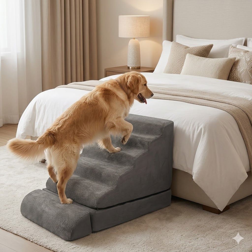 30 inch Height Dog Stairs/Steps for High Beds up to 30-36 inches, 30D Foam Dog Ladder for Large Dogs, Non-Slip Dog Ramp, Pet Steps for Small Dogs/Old Pets, Grey