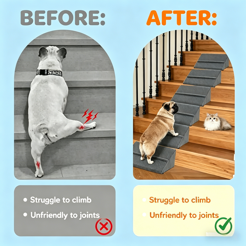 Mashelly 40D Density Foam Dog Ramp for Staircase, with Anti-Slip Bump, Indoor with Self-Sticky Pads to Fix, Pet Ramp Steps Stairs for Small Dogs Cats, 6Pack, Dark Gray