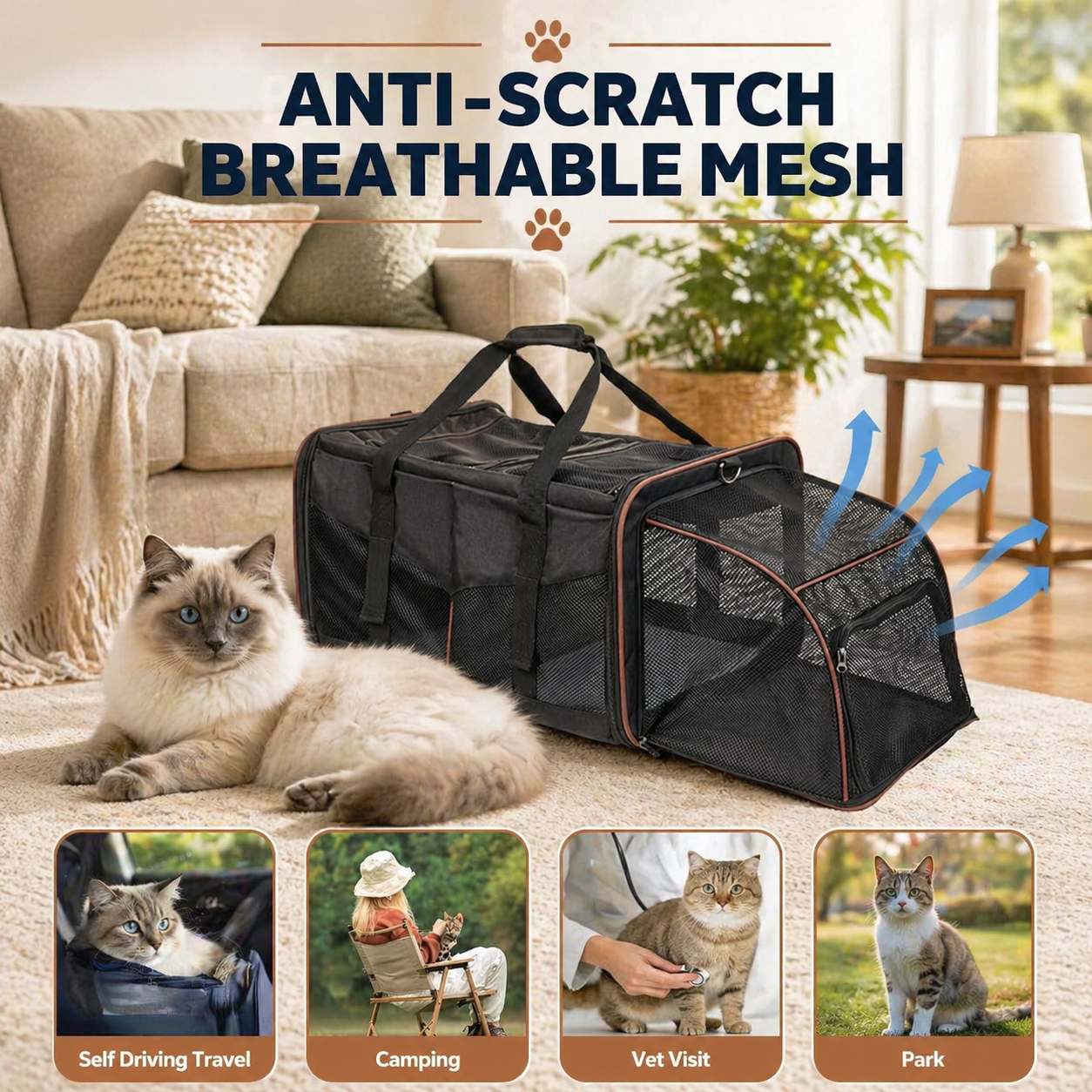 Mashelly Cat Carrying Case, Protable and Breathable Pet Travel Carrier, Double Compartment Cat & Dog Carrier for 2 Cats, Expandable Double Soft Sided Carrier with 2 Litter Boxes