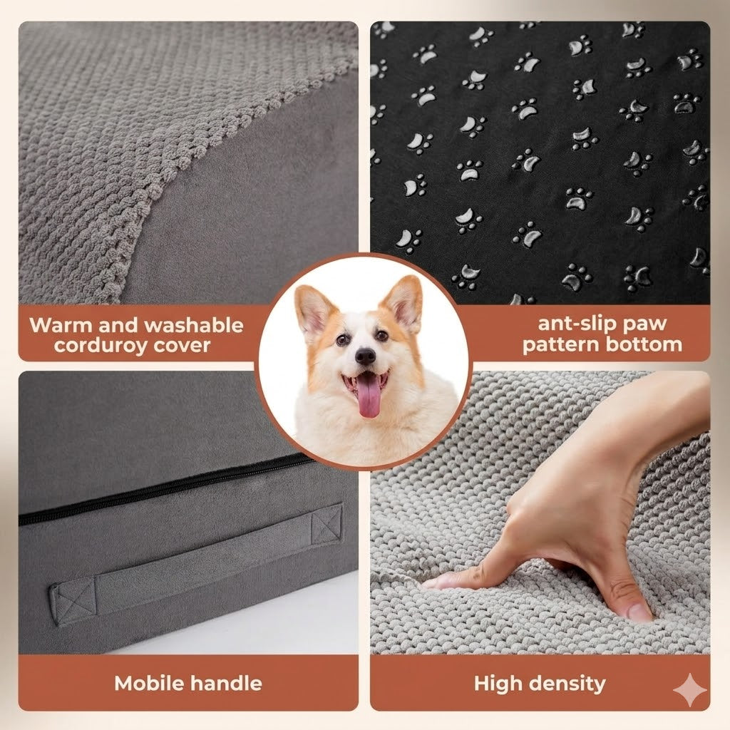30 inch Height Dog Stairs/Steps for High Beds up to 30-36 inches, 30D Foam Dog Ladder for Large Dogs, Non-Slip Dog Ramp, Pet Steps for Small Dogs/Old Pets, Grey