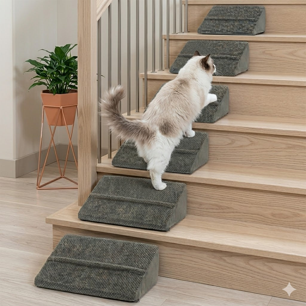Mashelly 40D Density Foam Dog Ramp for Staircase, with Anti-Slip Bump, Indoor with Self-Sticky Pads to Fix, Pet Ramp Steps Stairs for Small Dogs Cats, 6Pack, Gray