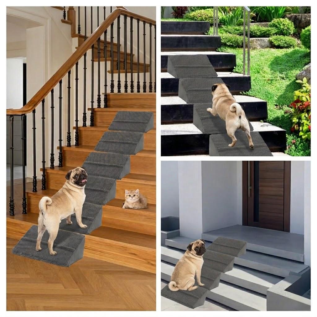 Mashelly 40D Density Foam Dog Ramp for Staircase, with Anti-Slip Bump, Indoor with Self-Sticky Pads to Fix, Pet Ramp Steps Stairs for Small Dogs Cats, 6Pack, Dark Gray