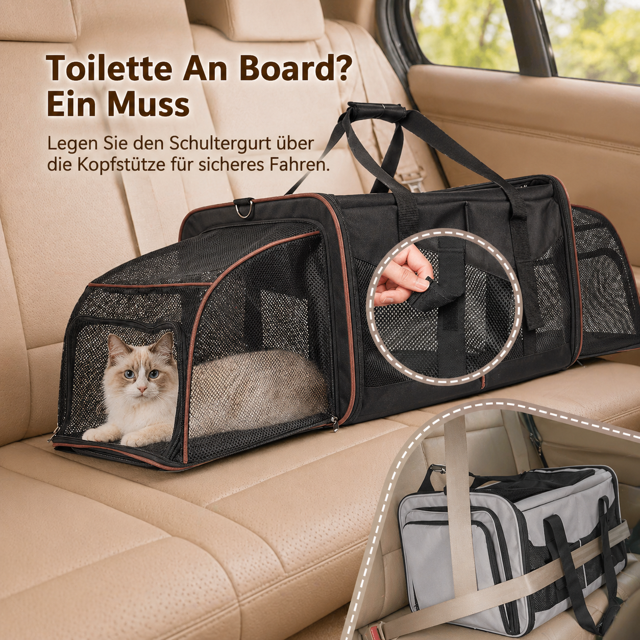 Mashelly Cat Carrying Case, Protable and Breathable Pet Travel Carrier, Double Compartment Cat & Dog Carrier for 2 Cats, Expandable Double Soft Sided Carrier with 2 Litter Boxes
