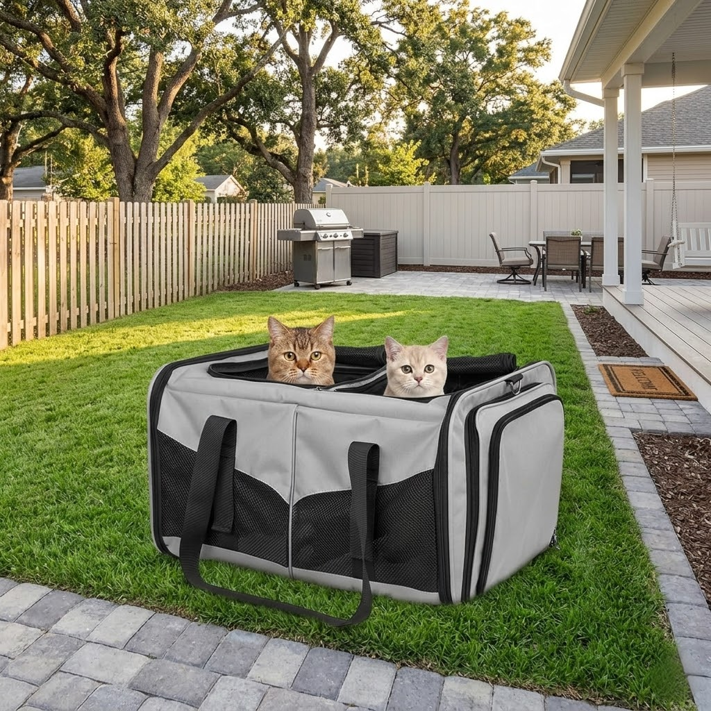 Mashelly Cat Carrying Case, Protable and Breathable Pet Travel Carrier, Double Compartment Cat & Dog Carrier for 2 Cats, Expandable Double Soft Sided Carrier with 2 Litter Boxes