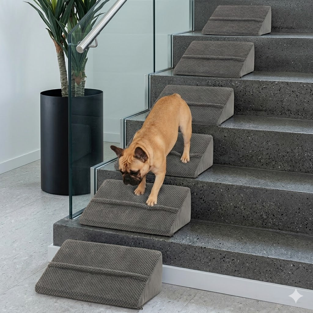 Mashelly 40D Density Foam Dog Ramp for Staircase, with Anti-Slip Bump, Indoor with Self-Sticky Pads to Fix, Pet Ramp Steps Stairs for Small Dogs Cats, 6Pack, Gray